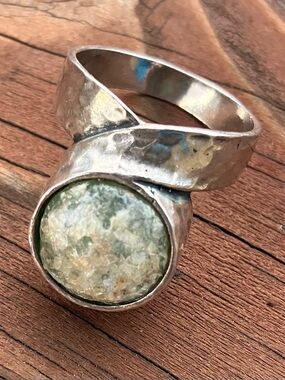 Sterling Silver Roman Glass Ring Size 7